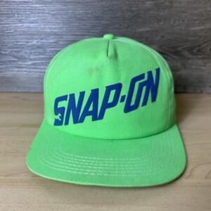 Vintage Snap-On Hat Cap Snap Back Neon Green Blue Trucker Advertising Mens 90s